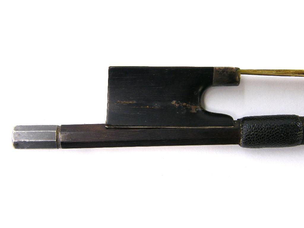 Appraisal: Nickel mounted violin bow unstamped the stick round the ebony