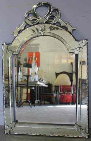 Appraisal: Venetian Style Mirror with Ribbon Top Decoration From a Manhattan