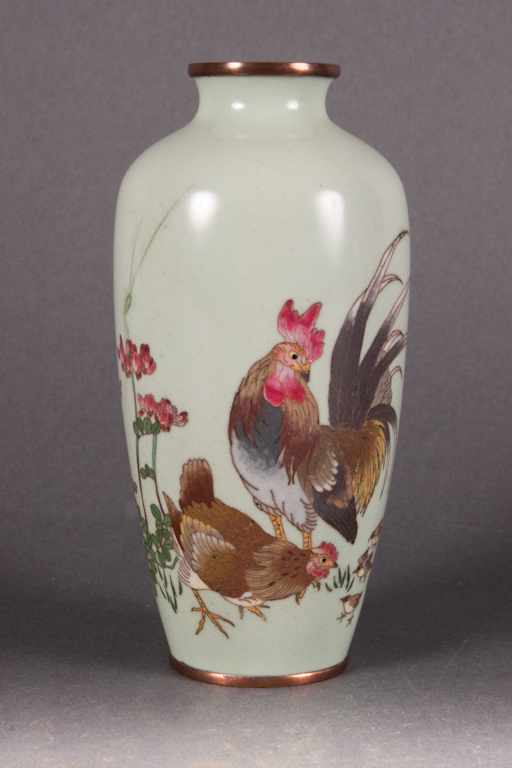 Appraisal: Japanese cloisonne enamel vase early th century rooster songbird and