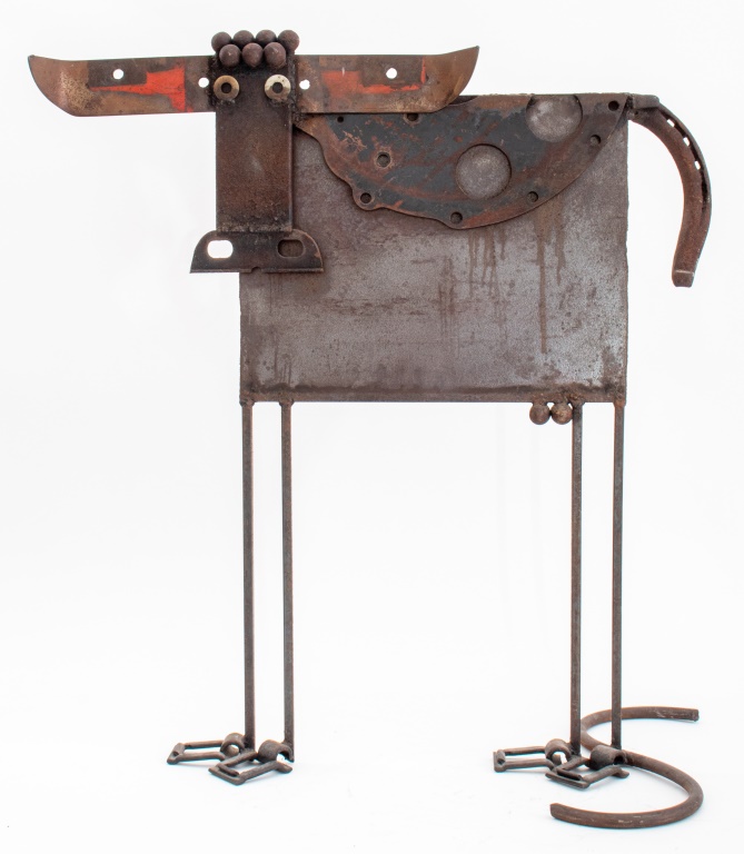 Appraisal: WILLIAM HEISE BULL FORGED IRON SCULPTURE TH C William Bill