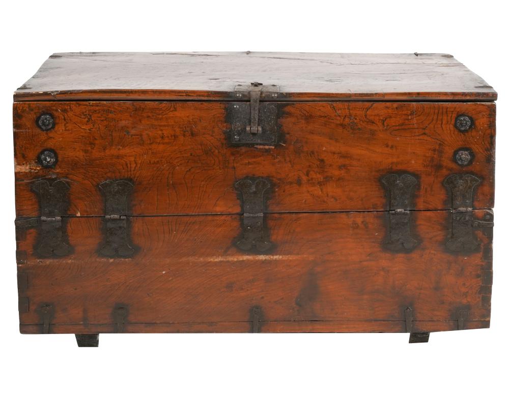 Appraisal: JAPANESE IRON-BOUND TANSU CHESTinscribed in ink with Japanese characters to