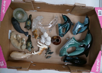 Appraisal: A collection of items to include Poole Pottery glass dolphins