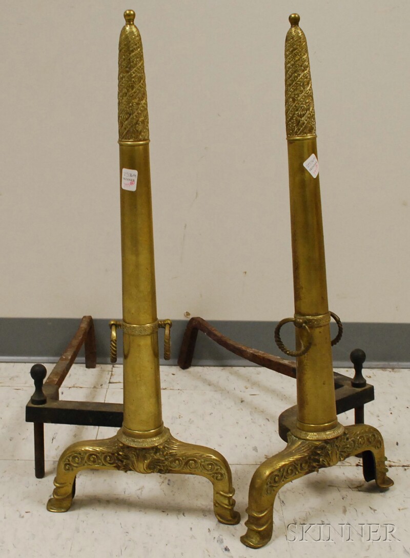 Appraisal: Pair of Late Victorian Richardsonian Romanesque Cast Brass Andirons ht