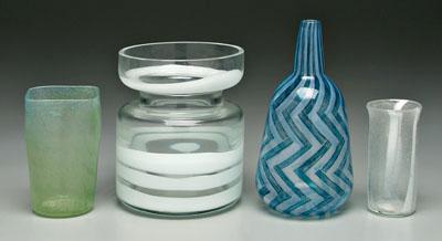 Appraisal: Four modern art glass vases one bottle shaped with herringbone