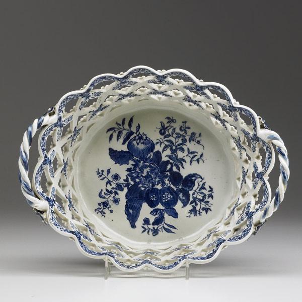 Appraisal: WORCESTER Reticulated basket with blue and white floral decoration ca