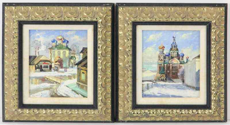 Appraisal: Pair of Russian Paintingsthe first is an oil on board