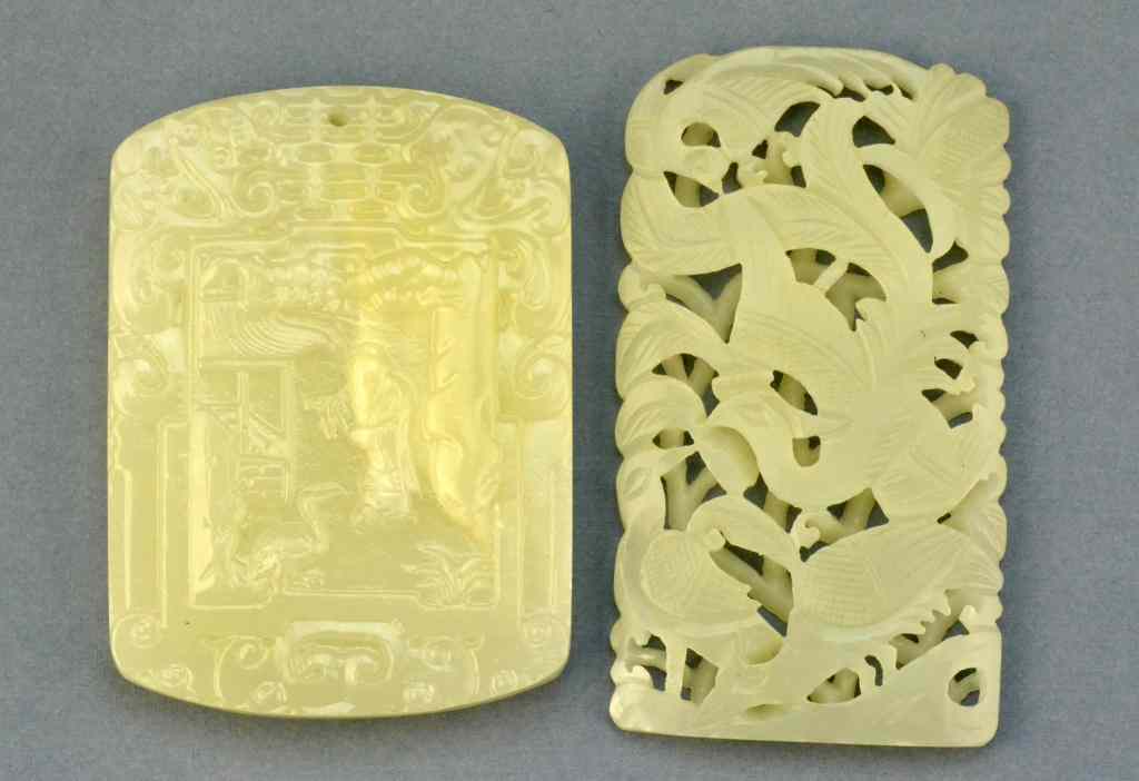 Appraisal: Chinese Carved Jade PlaquesOne carved with openwork to depict a