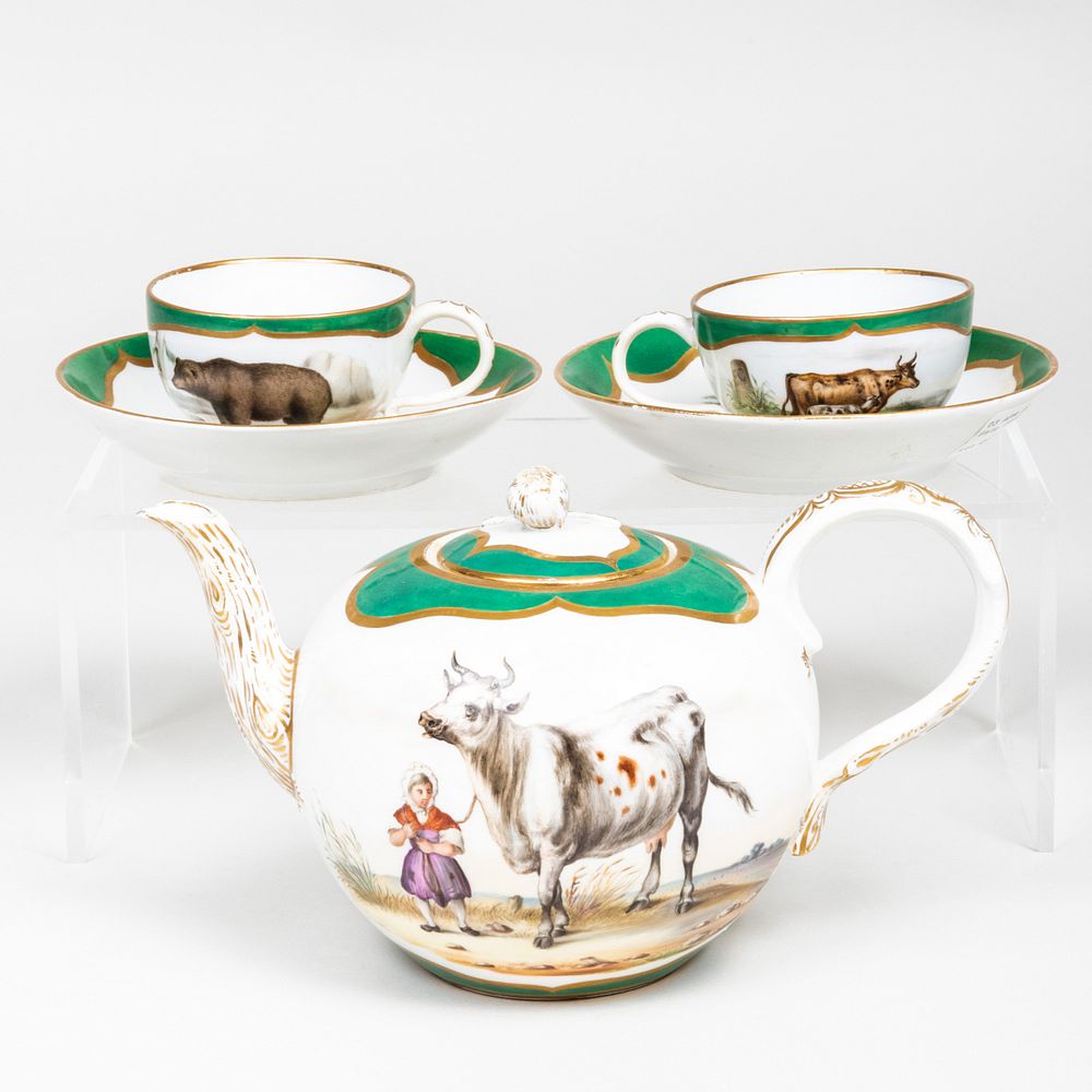 Appraisal: Meissen Outside Decorated Three-Piece Porcelain Tea Service Blue crossed swords