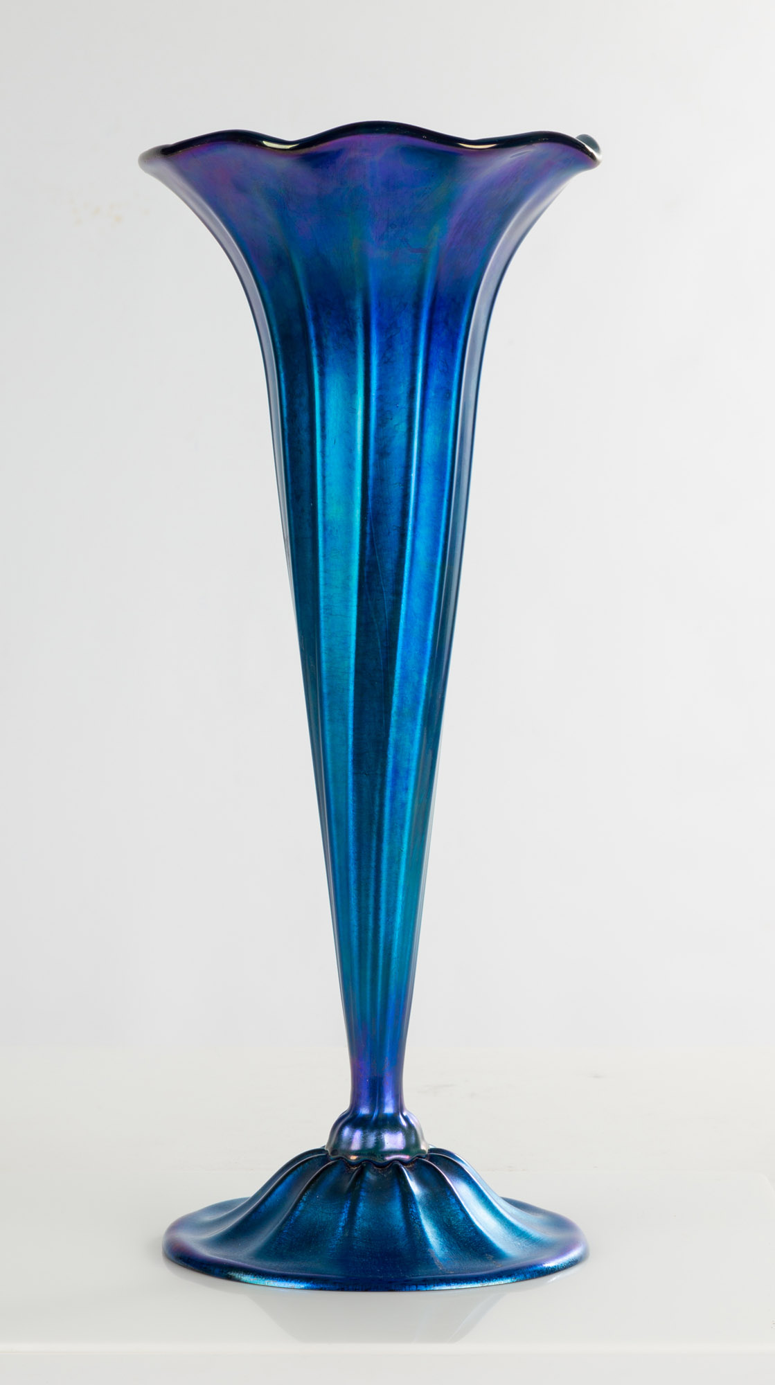 Appraisal: IMPRESSIVE TIFFANY STUDIOS BLUE FAVRILE TRUMPET VASE Early th century