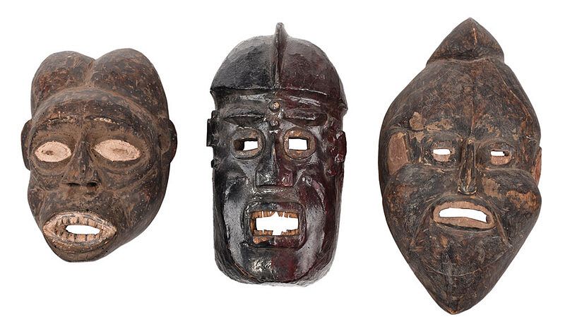 Appraisal: Group of Three West African Carved Wood Masks Cameroonian Nigerian