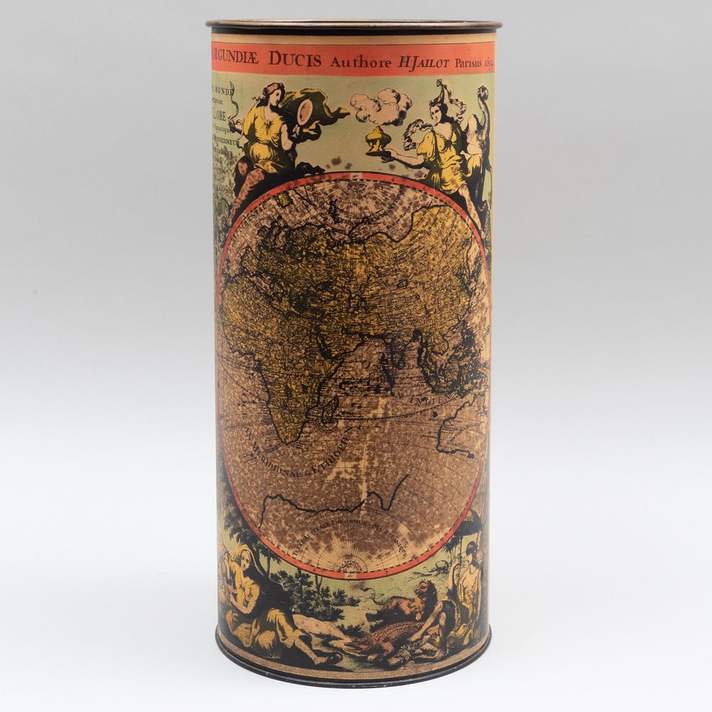 Appraisal: Transfer Printed Tin Umbrella Stand with Map of the World