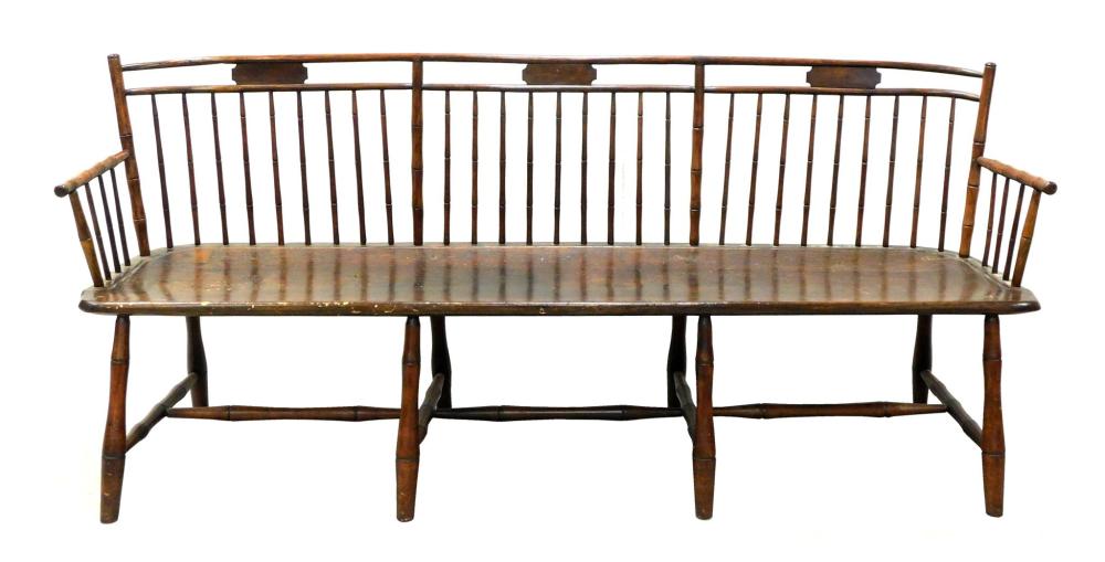 Appraisal: Windsor bench American Pennsylvania - bamboo turnings with three-section back