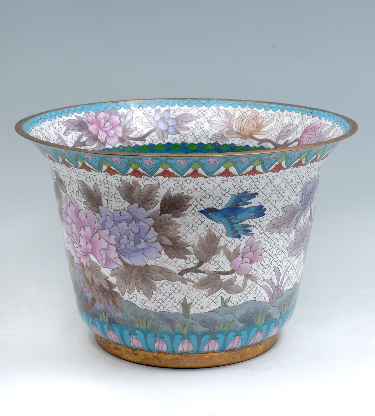 Appraisal: CHINESE CLOISONNE ON COPPER JARDINIERE White ground cloisonne with an