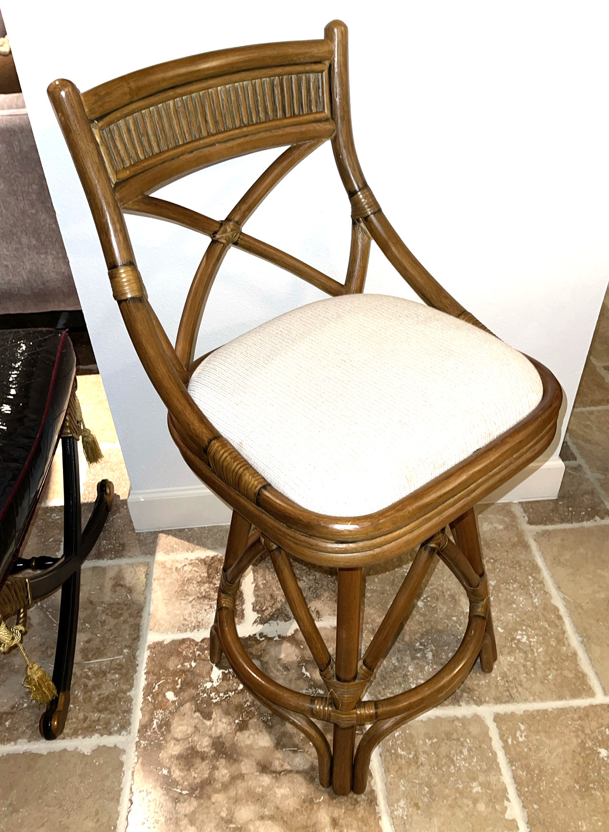 Appraisal: SWIVEL RATTAN BARSTOOLS Well- made counter height with full swivel