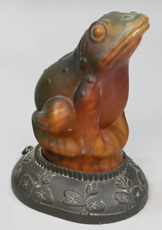 Appraisal: IRIDESCENT FROG TABLE LAMPTable lamp with frog form iridescent glass