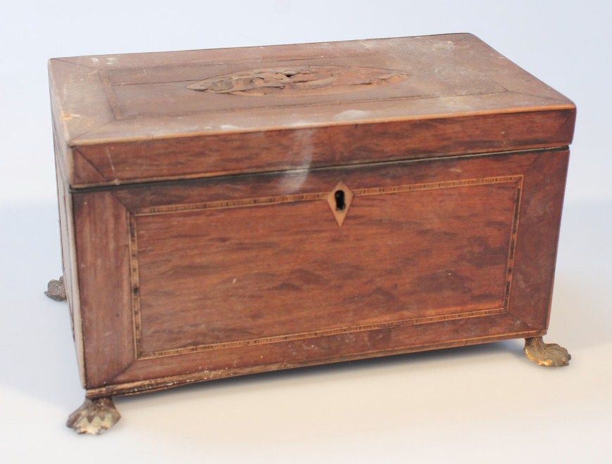 Appraisal: A thC rosewood and shell inlaid tea caddy the body