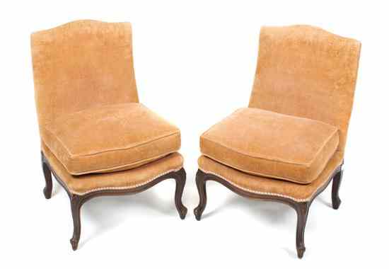 Appraisal: A Pair of Louis XV Style Boudoir Chairs the upholstered