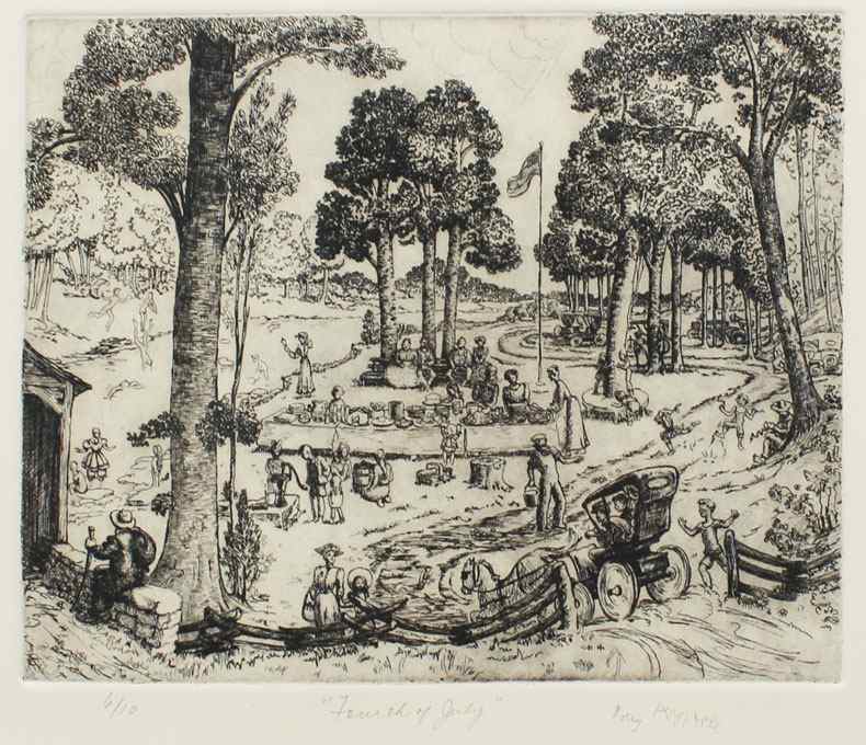 Appraisal: HILL Polly Knipp American - ''Fourth of July'' Etching sight