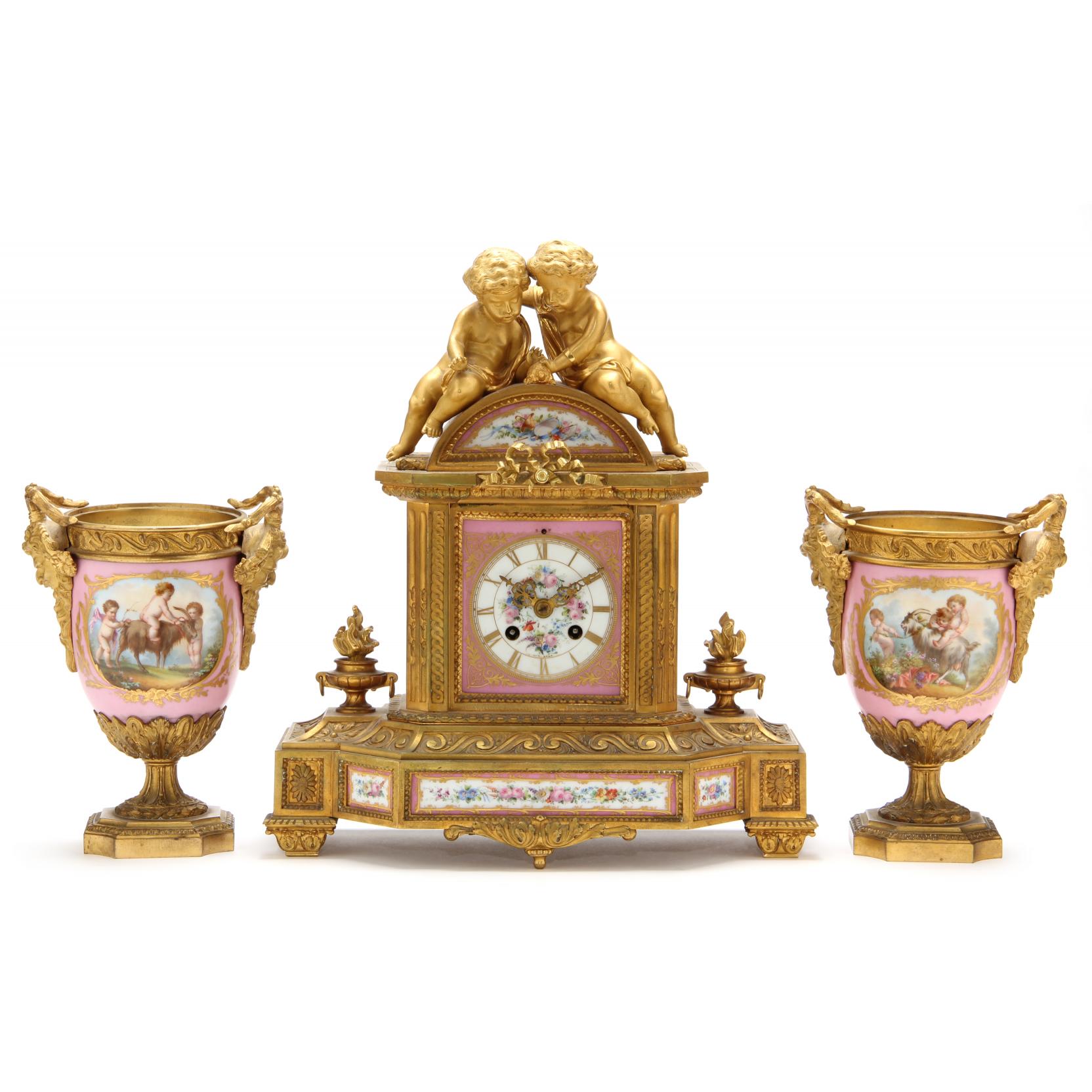 Appraisal: Japy Freres Louis XVI Style Clock Garniture Set circa the