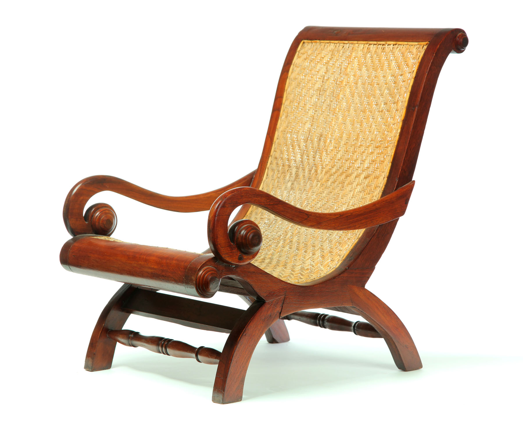 Appraisal: CHILD'S CAMPEACHY CHAIR American th century walnut Of typical campeachy