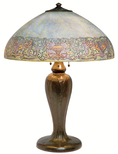 Appraisal: Handel lamp obverse painted shade with a colorful Persian design