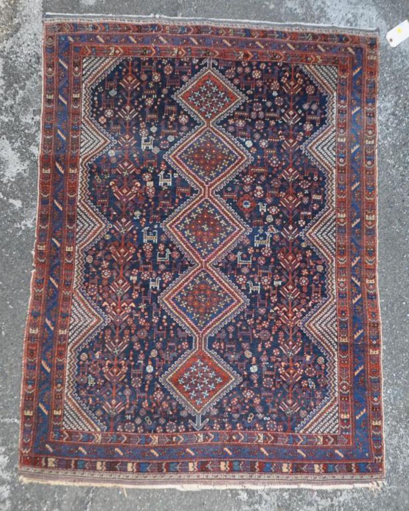 Appraisal: Persian Shiraz Carpet long wide Edge fraying a few low