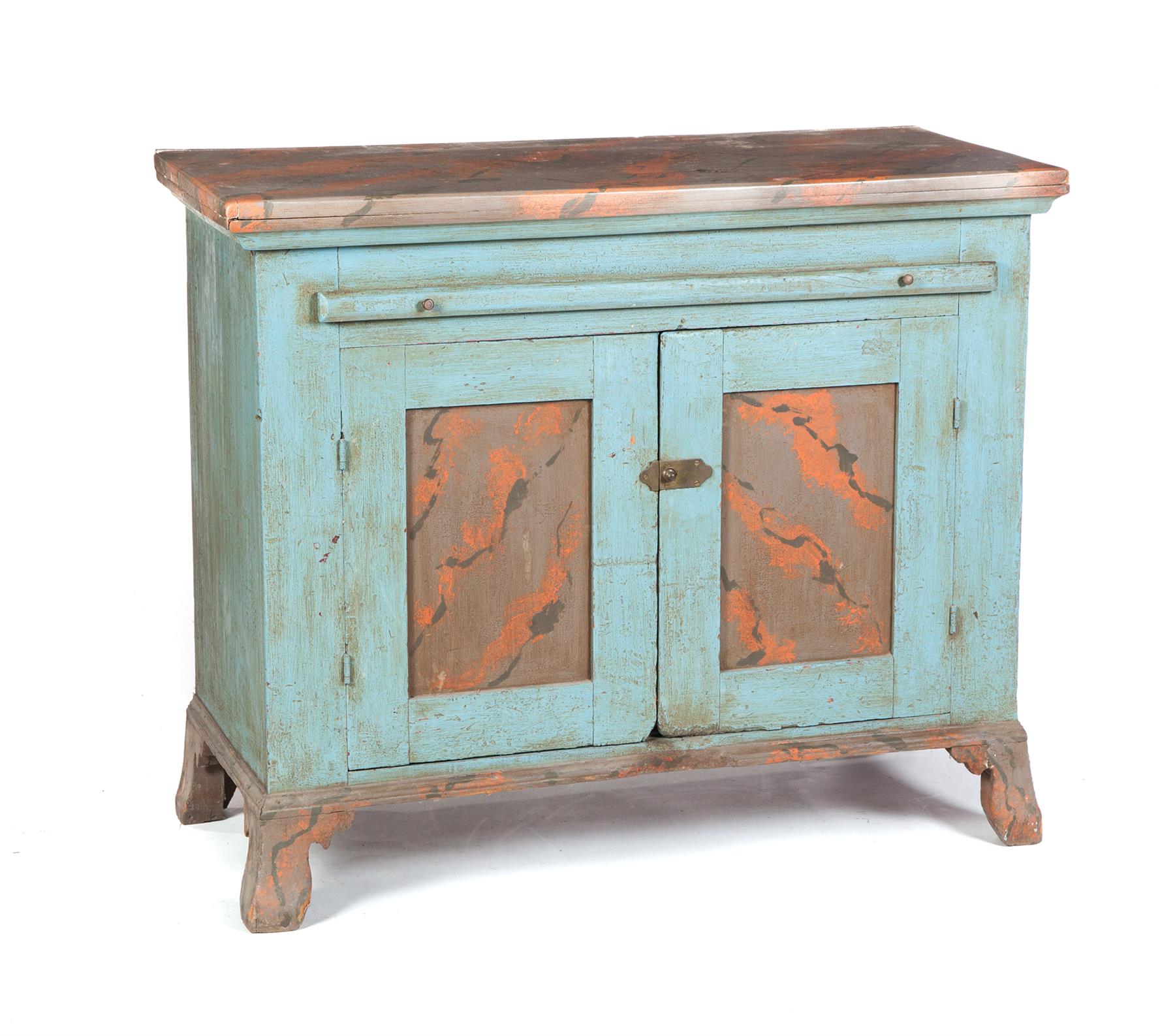 Appraisal: PAINTED COUNTRY KITCHEN CABINET American mid th century pine and