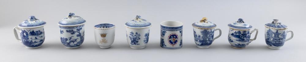 Appraisal: EIGHT ASSORTED CHINESE EXPORT BLUE AND WHITE PORCELAIN CUPS TH