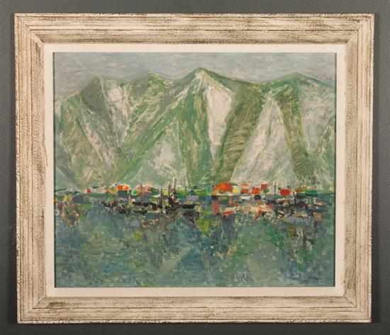 Appraisal: Per Rom Norwegian - Fjord with Boats oil on board