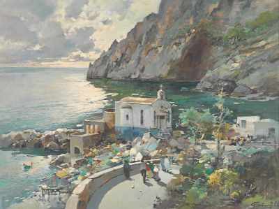 Appraisal: Felice Giordano Italy - Moonlight over Capri Oil on canvas