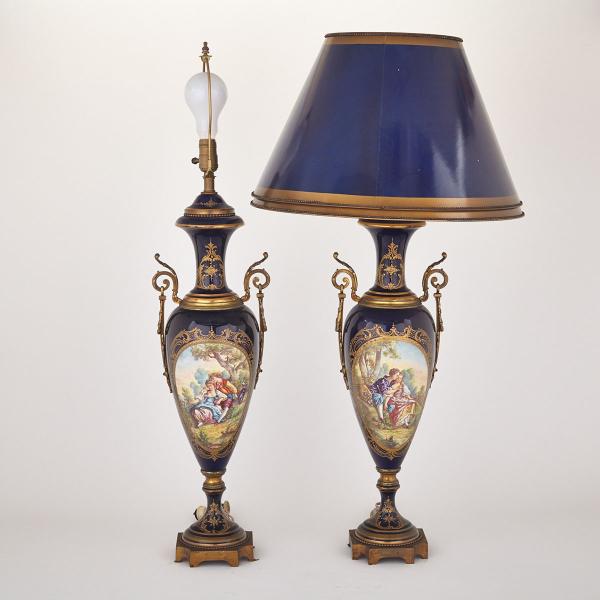 Appraisal: Pair of Gilt Bronze Mounted Blue Ground S vres Table