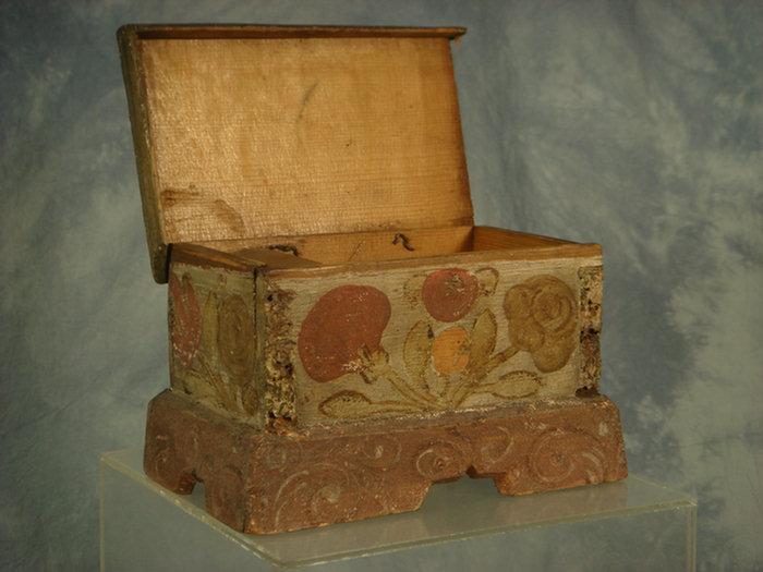 Appraisal: Miniature painted pine chest snipe hinges and till inside w