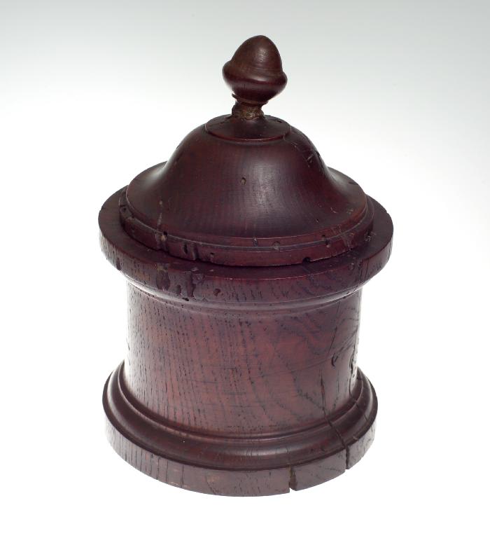 Appraisal: TREEN OAK TOBACCO JAR c with domed cover and acorn