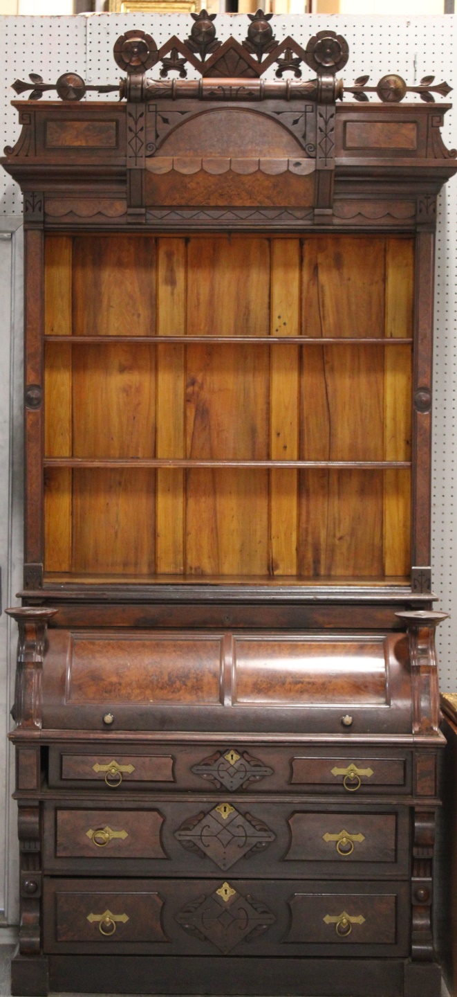 Appraisal: Victorian Walnut Barrell Front Secretary Bookcase From a Westchester County