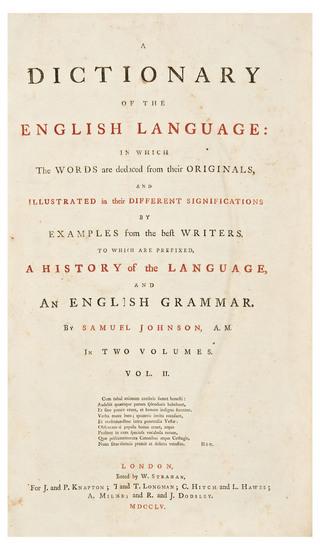 Appraisal: JOHNSON Samuel - A Dictionary of the English Language In