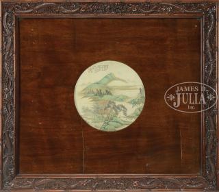 Appraisal: FRAMED SILK FAN PAINTING BY YUAN DING China th Century