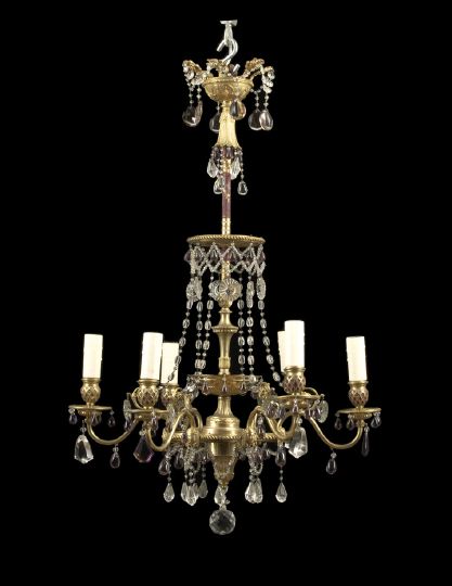 Appraisal: Fine French Gilt-Bronze and Cut Glass Tiered Six-Light Chandelier fourth