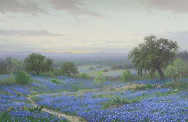 Appraisal: Framed oil painting on canvas Early Morning hills of bluebonnets