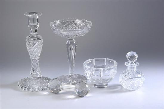 Appraisal: FIVE PIECES CRYSTAL TABLEWARE Candlestick compote perfume bottle knife rest