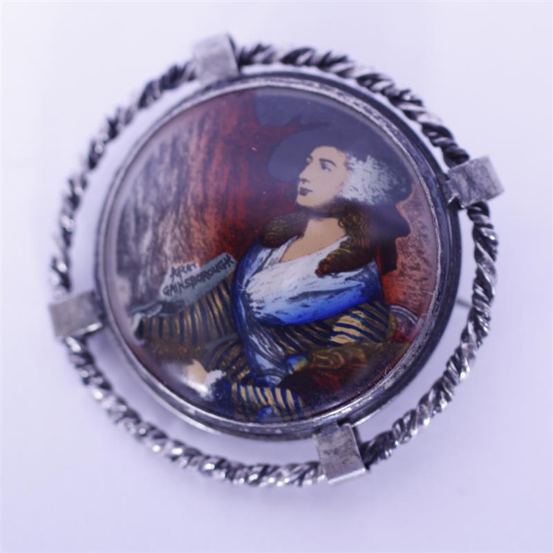 Appraisal: Rhodium plated sterling silver pin with a celluloid portrait of