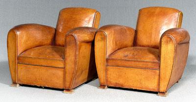 Appraisal: Pair Art Deco leather club chairs each with mellow brown