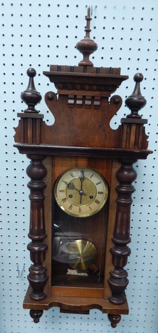 Appraisal: A late thC walnut Vienna type wall clock the dial