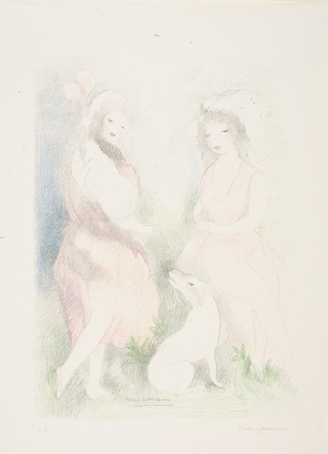 Appraisal: MARIE LAURENCIN Deux Femmes et un Chien Color lithograph on