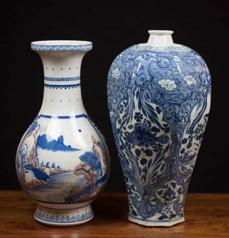 Appraisal: TWO CHINESE PORCELAIN VASES one blue and white meiping form