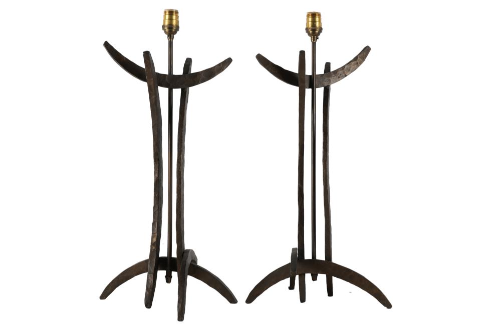 Appraisal: PAIR OF IRON TABLE LAMPShammered iron inches high Condition