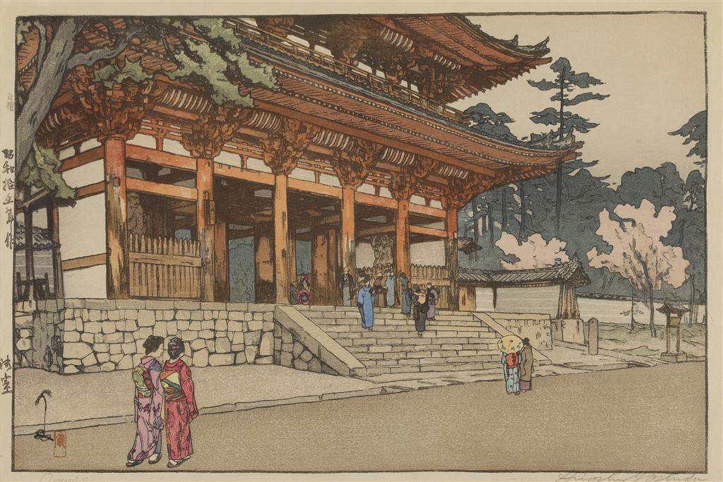 Appraisal: HIROSHI YOSHIDA BUDDHIST TEMPLE AT OMURO woodblock print in horizontal