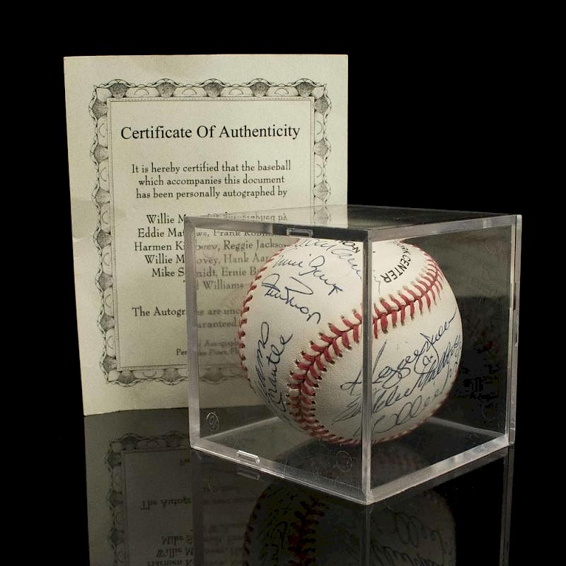 Appraisal: Baseball Autographed by Hall of Famers Plexiglass cased baseball autographed