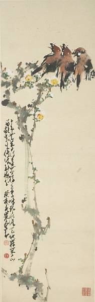 Appraisal: Zhao Shaoang Chao Shao-an - Birds and Flowers Hanging scroll