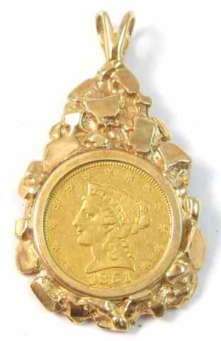 Appraisal: GOLD COIN AND FOURTEEN KARAT GOLD PENDANT featuring a U