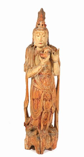 Appraisal: A Chinese painted wood Quanyin height in width in depth